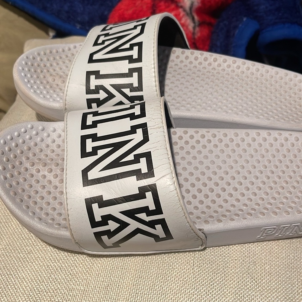 Pink White Slide Sandals